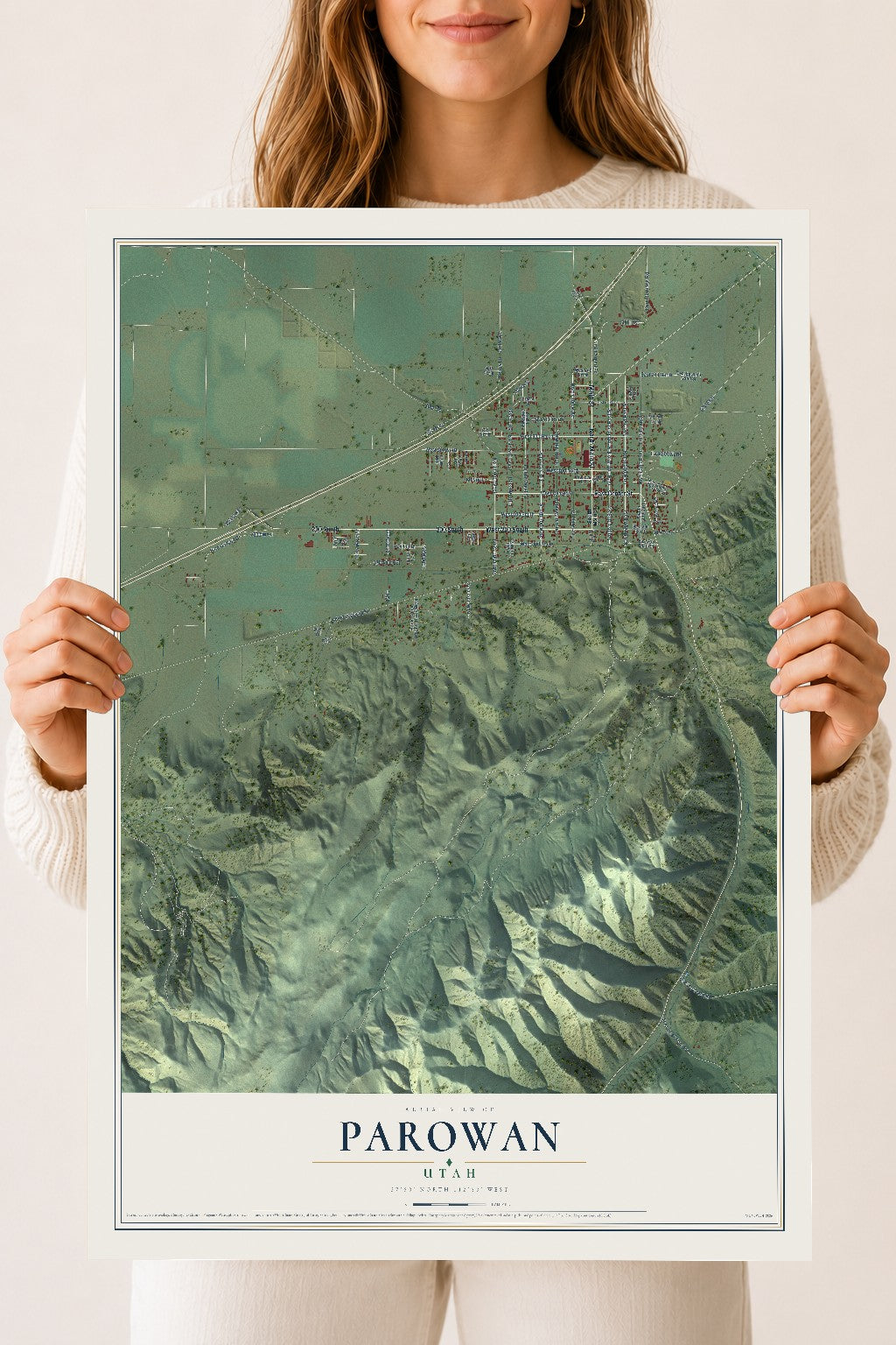Map of Parowan, Utah, 18 x 24 inch unframed archival matte print