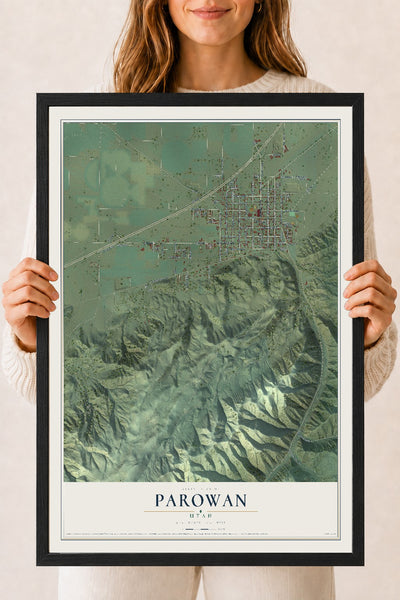 Map of Parowan, Utah, 18 x 24 inch print in a black wood frame