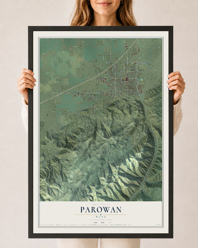 Map of Parowan, Utah, 24 x 36 inch print in a black wood frame
