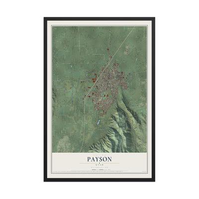 Map of Payson, Utah, 12 x 18 inch print in a black wood frame