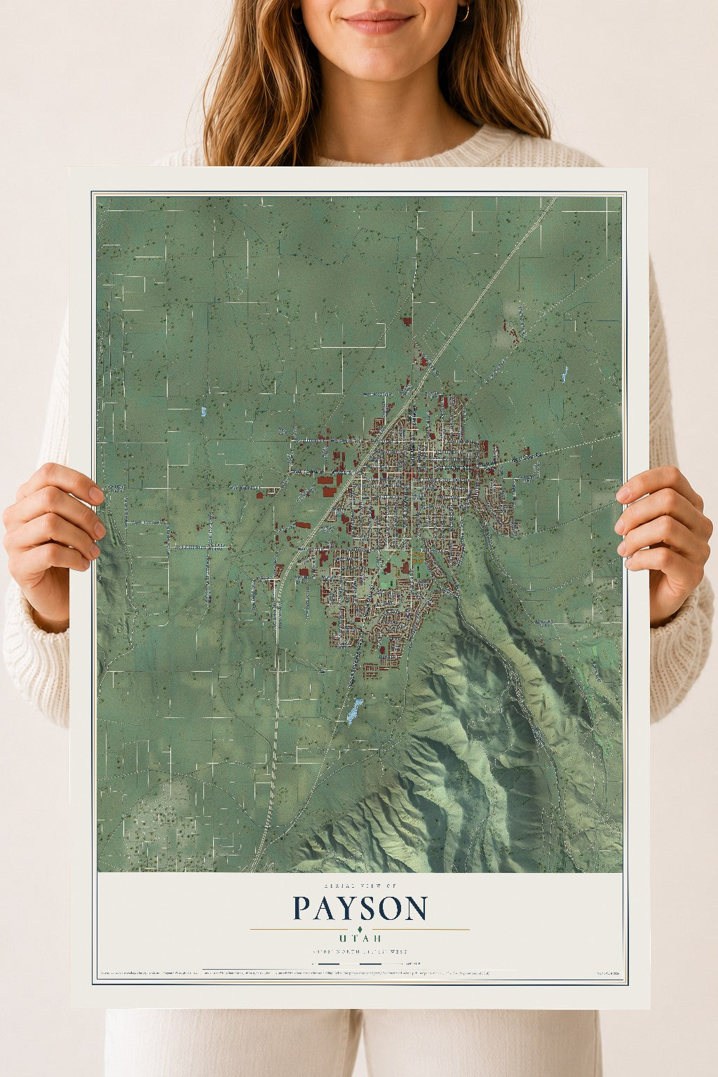 Map of Payson, Utah, 18 x 24 inch unframed archival matte print