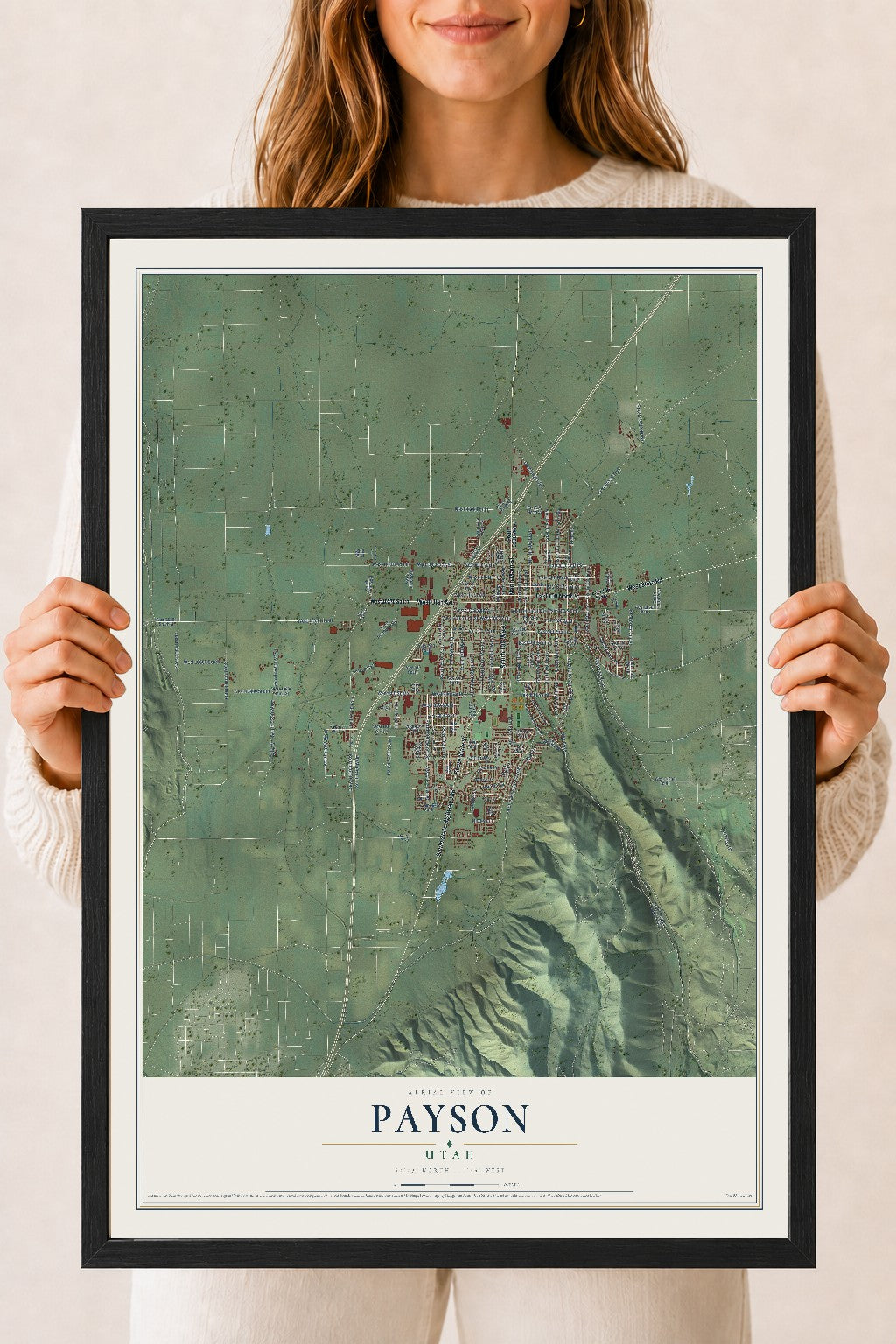 Map of Payson, Utah, 18 x 24 inch print in a black wood frame