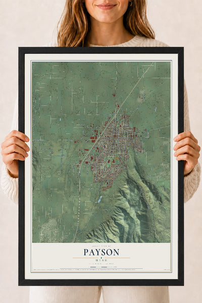 Map of Payson, Utah, 18 x 24 inch print in a black wood frame