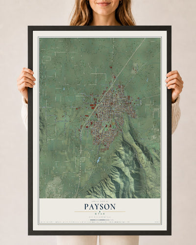 Map of Payson, Utah, 24 x 36 inch print in a black wood frame