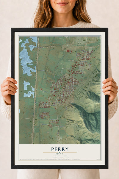 Map of Perry, Utah, 18 x 24 inch print in a black wood frame