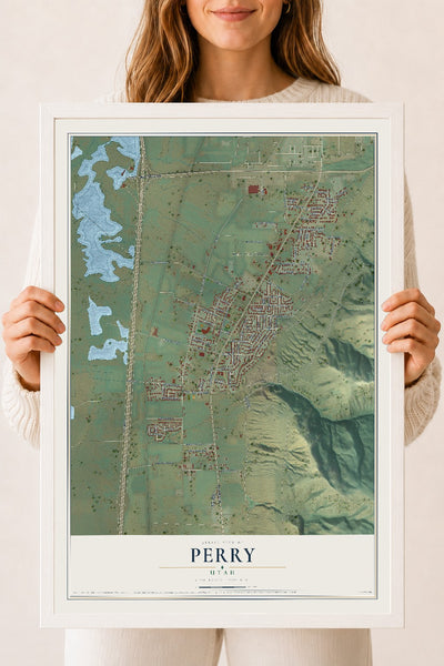 Map of Perry, Utah, 18 x 24 inch print in a white wood frame
