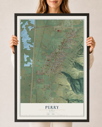 Map of Perry, Utah, 24 x 36 inch print in a black wood frame