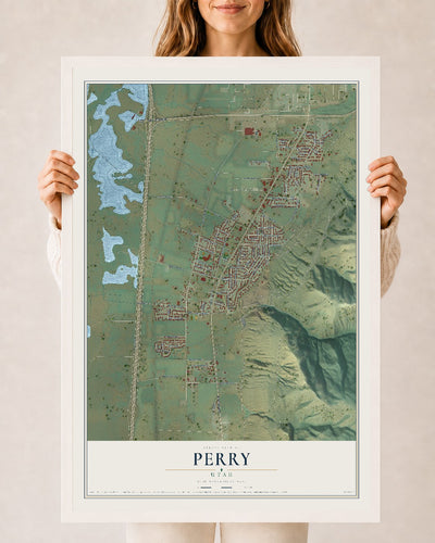 Map of Perry, Utah, 24 x 36 inch print in a white wood frame