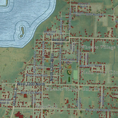 Close-up of the map of Plain City, Utah print showing street and building detail
