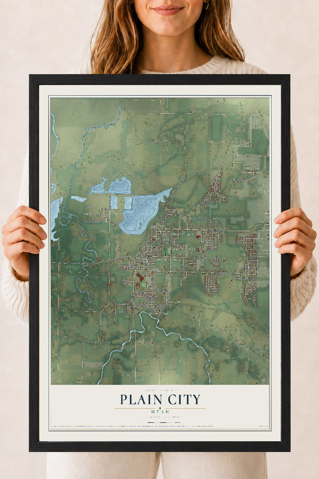 Map of Plain City, Utah, 18 x 24 inch print in a black wood frame