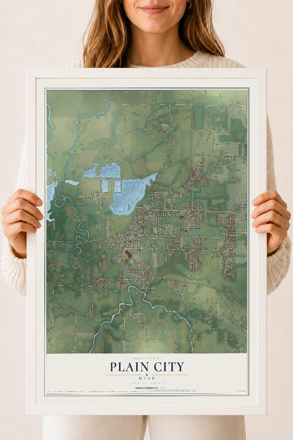 Map of Plain City, Utah, 18 x 24 inch print in a white wood frame