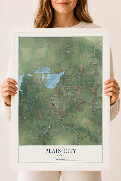 Map of Plain City, Utah, 18 x 24 inch print in a white wood frame