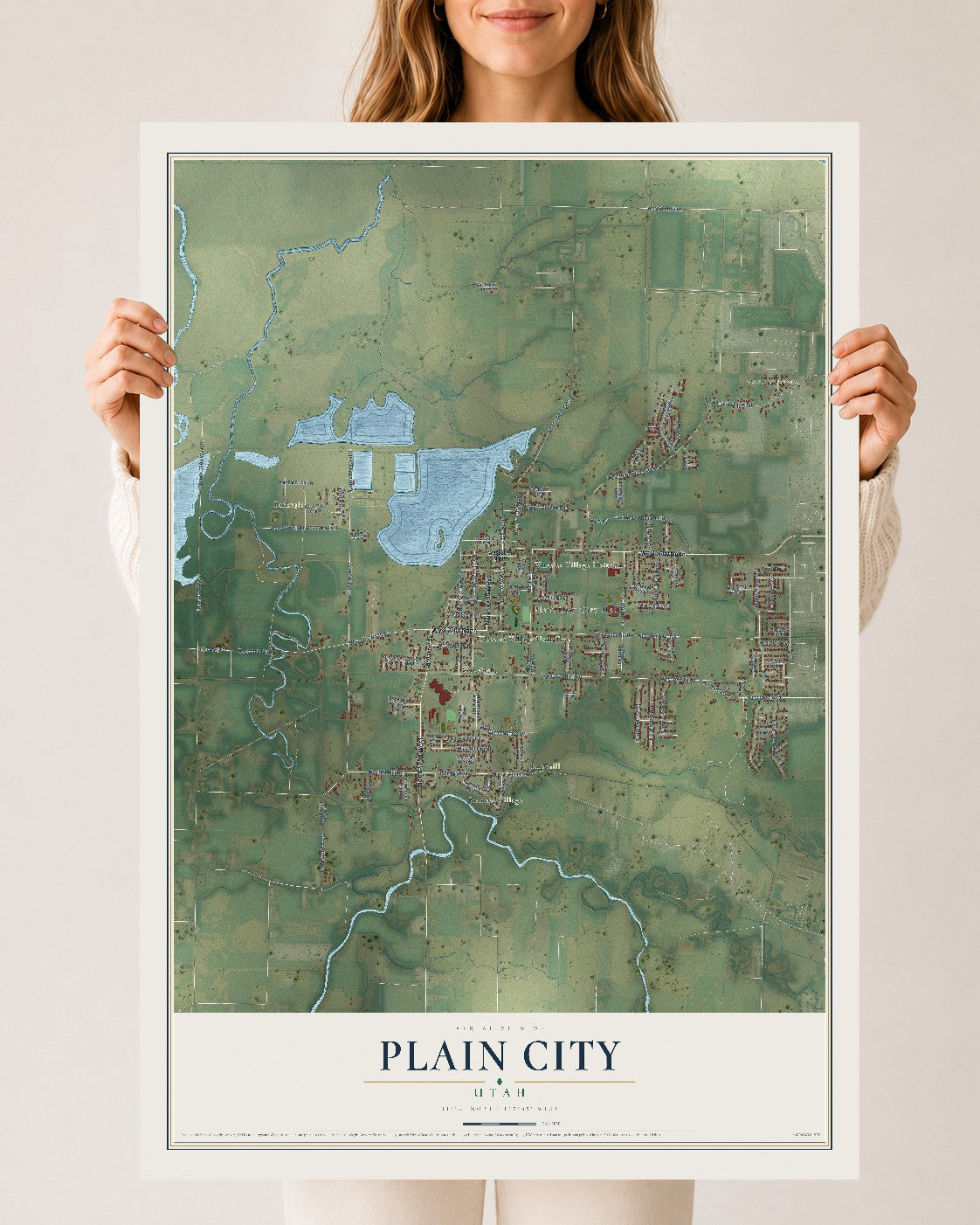 Map of Plain City, Utah, 24 x 36 inch unframed archival matte print