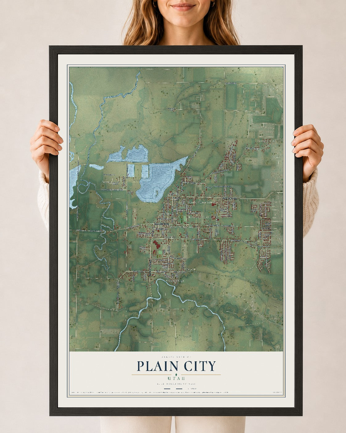 Map of Plain City, Utah, 24 x 36 inch print in a black wood frame