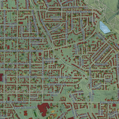 Close-up of the map of Pleasant Grove, Utah print showing street and building detail