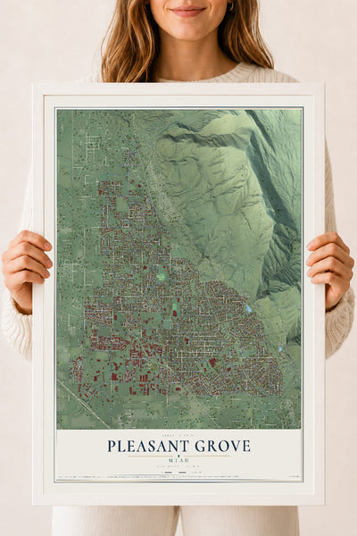 Map of Pleasant Grove, Utah, 18 x 24 inch print in a white wood frame