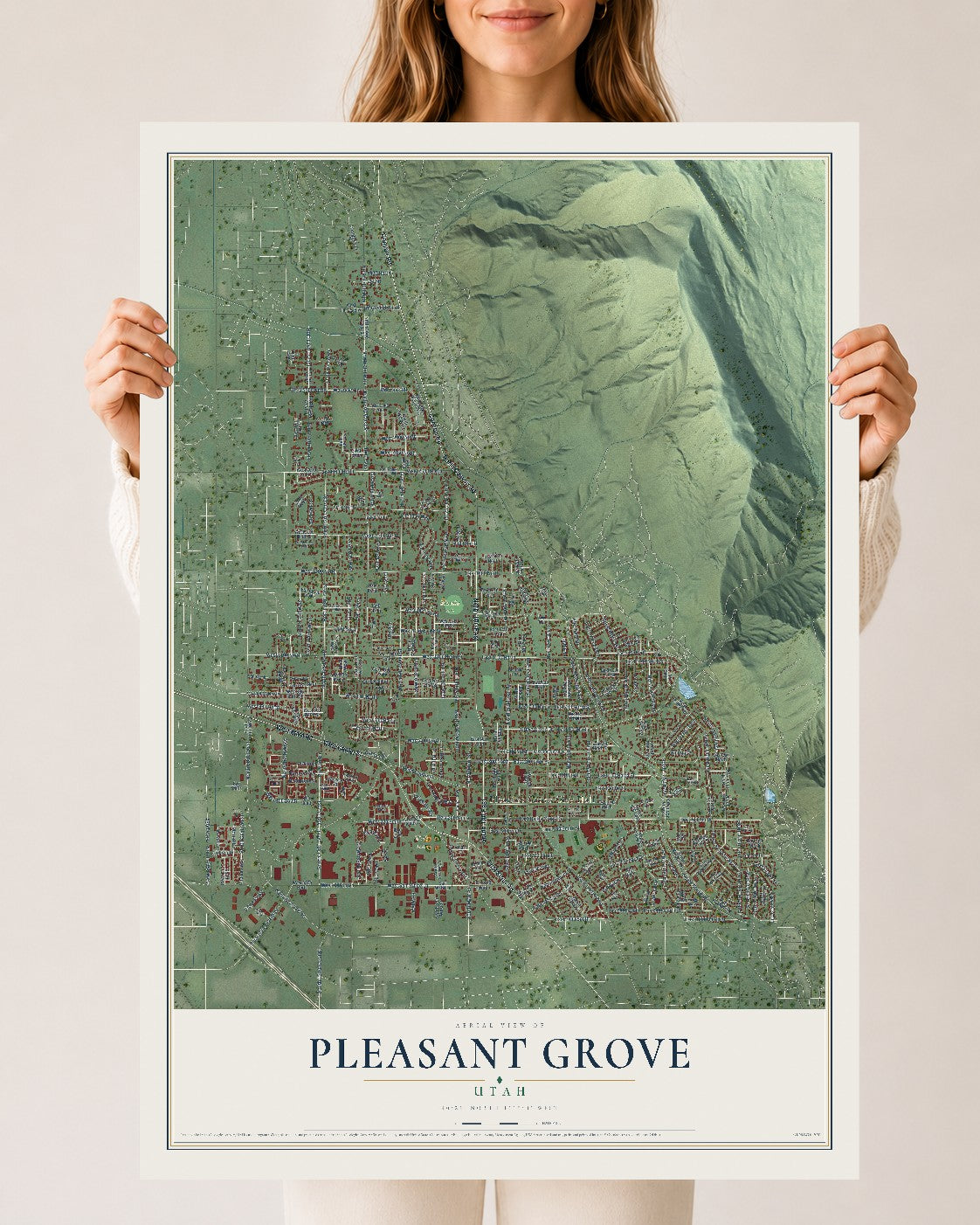 Map of Pleasant Grove, Utah, 24 x 36 inch unframed archival matte print