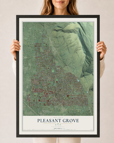 Map of Pleasant Grove, Utah, 24 x 36 inch print in a black wood frame