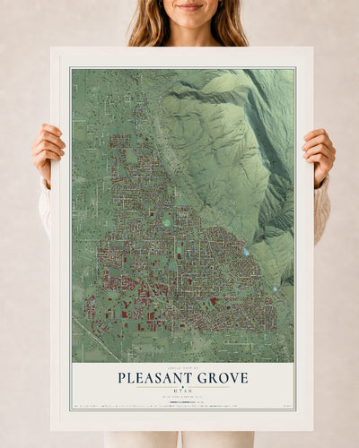 Map of Pleasant Grove, Utah, 24 x 36 inch print in a white wood frame
