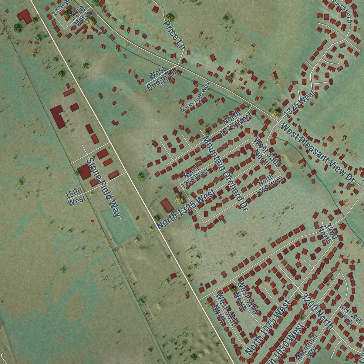 Second close-up of the map of Pleasant View, Utah print showing more streets and buildings