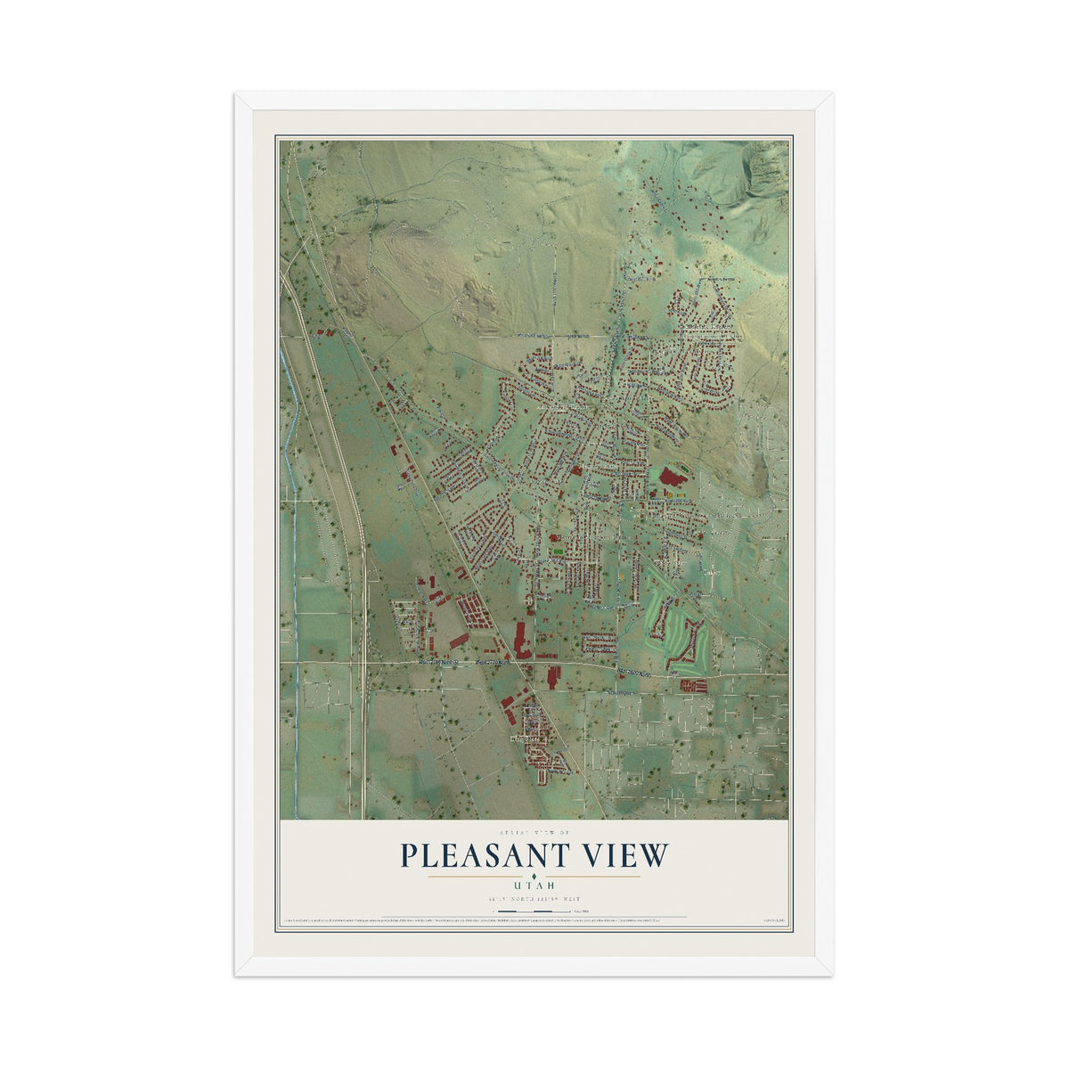 Map of Pleasant View, Utah, 12 x 18 inch print in a white wood frame