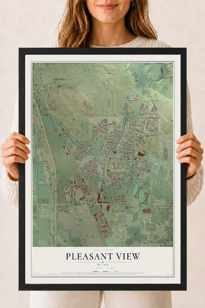 Map of Pleasant View, Utah, 18 x 24 inch print in a black wood frame