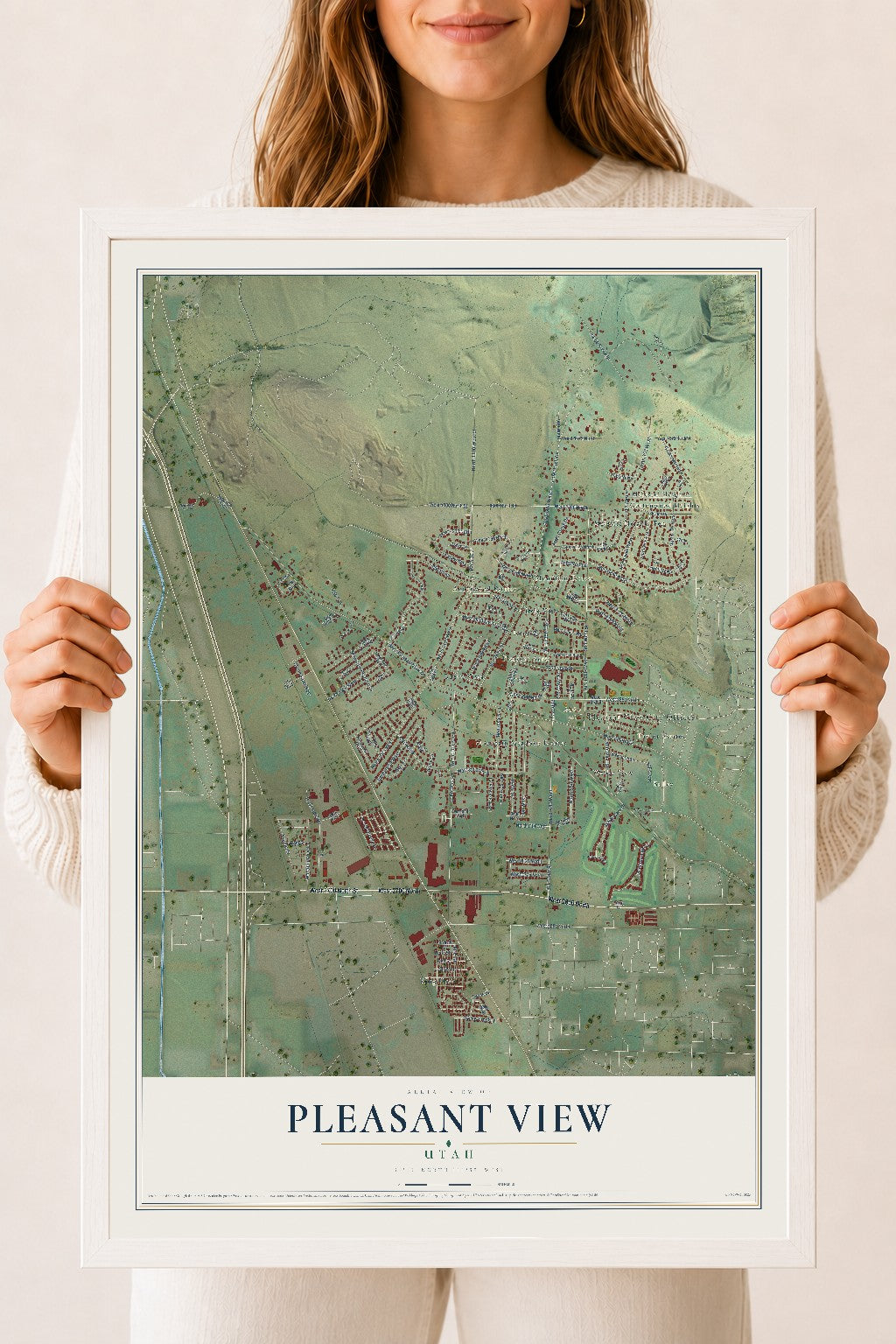 Map of Pleasant View, Utah, 18 x 24 inch print in a white wood frame