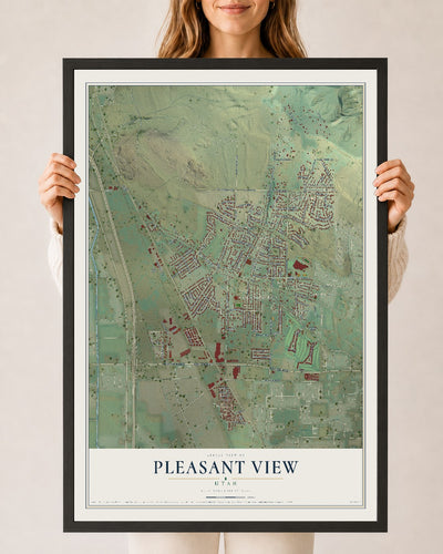 Map of Pleasant View, Utah, 24 x 36 inch print in a black wood frame