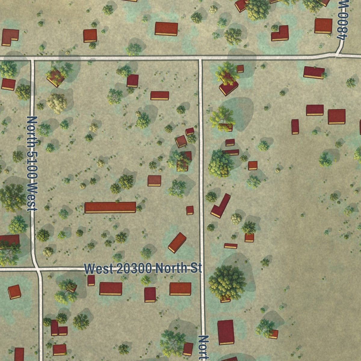 Close-up of the map of Plymouth, Utah print showing street and building detail