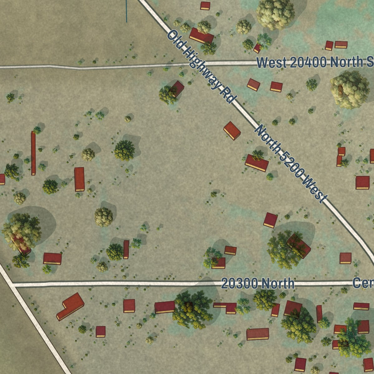 Second close-up of the map of Plymouth, Utah print showing more streets and buildings