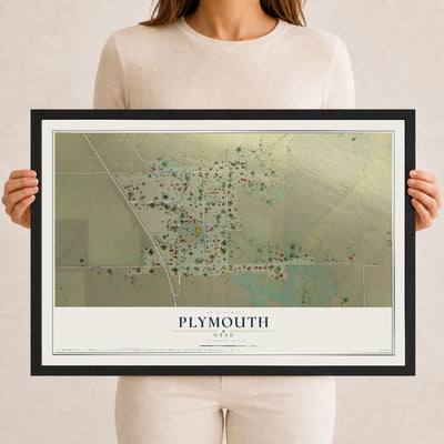 Map of Plymouth, Utah, 12 x 18 inch print in a black wood frame