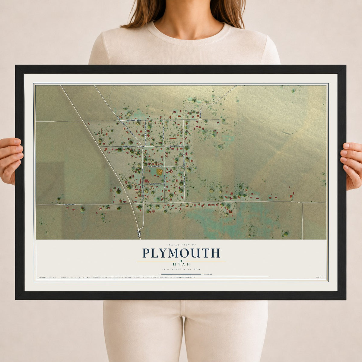 Map of Plymouth, Utah, 18 x 24 inch print in a black wood frame