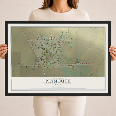 Map of Plymouth, Utah, 18 x 24 inch print in a black wood frame
