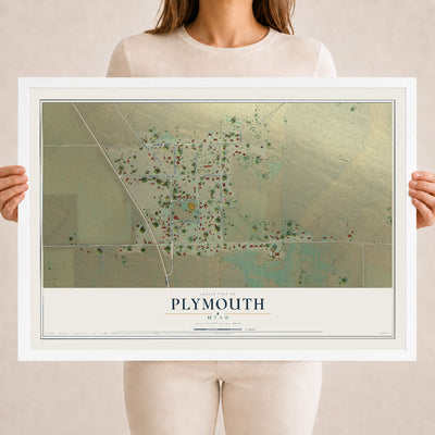 Map of Plymouth, Utah, 18 x 24 inch print in a white wood frame