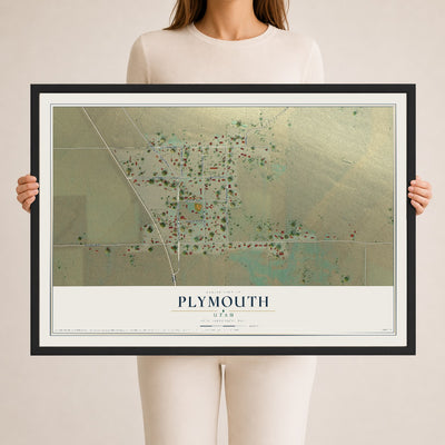 Map of Plymouth, Utah, 24 x 36 inch print in a black wood frame