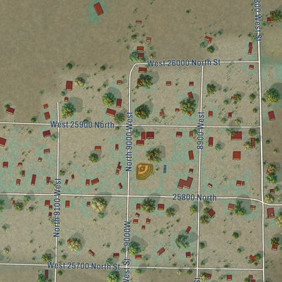 Close-up of the map of Portage, Utah print showing street and building detail