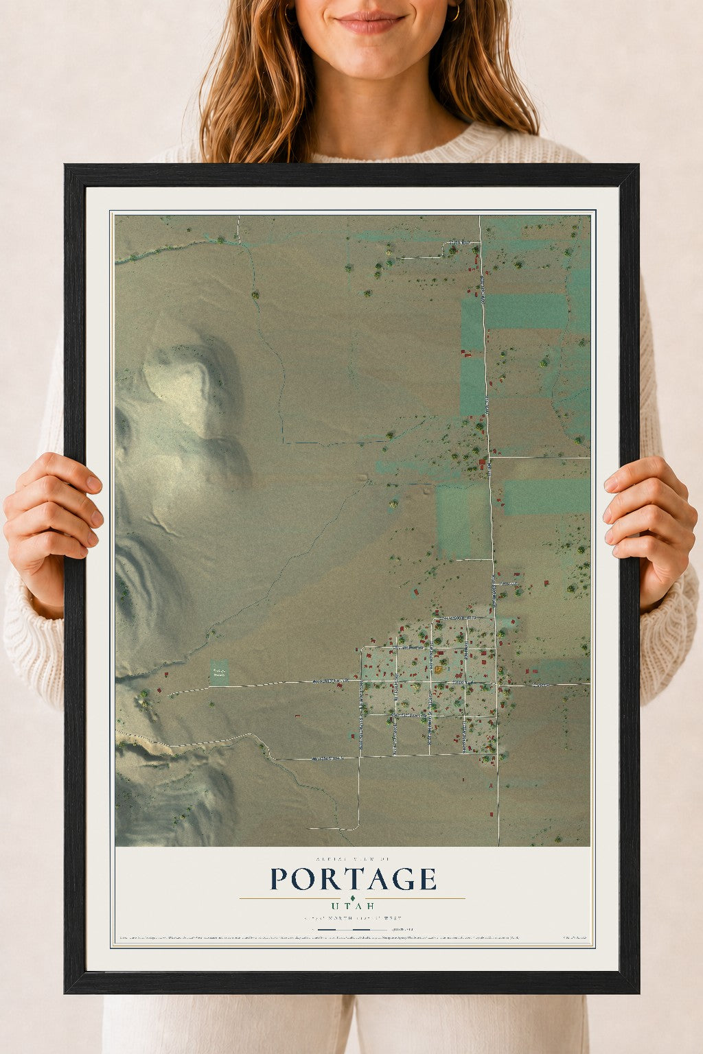 Map of Portage, Utah, 18 x 24 inch print in a black wood frame