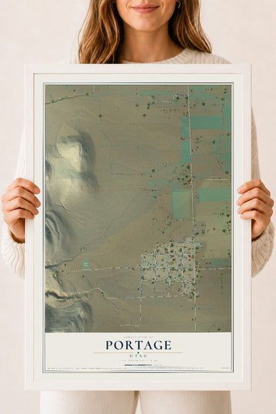 Map of Portage, Utah, 18 x 24 inch print in a white wood frame