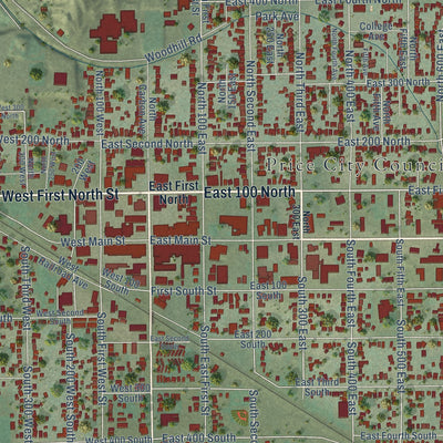 Close-up of the map of Price, Utah print showing street and building detail