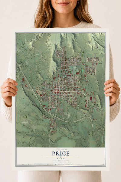 Map of Price, Utah, 18 x 24 inch unframed archival matte print