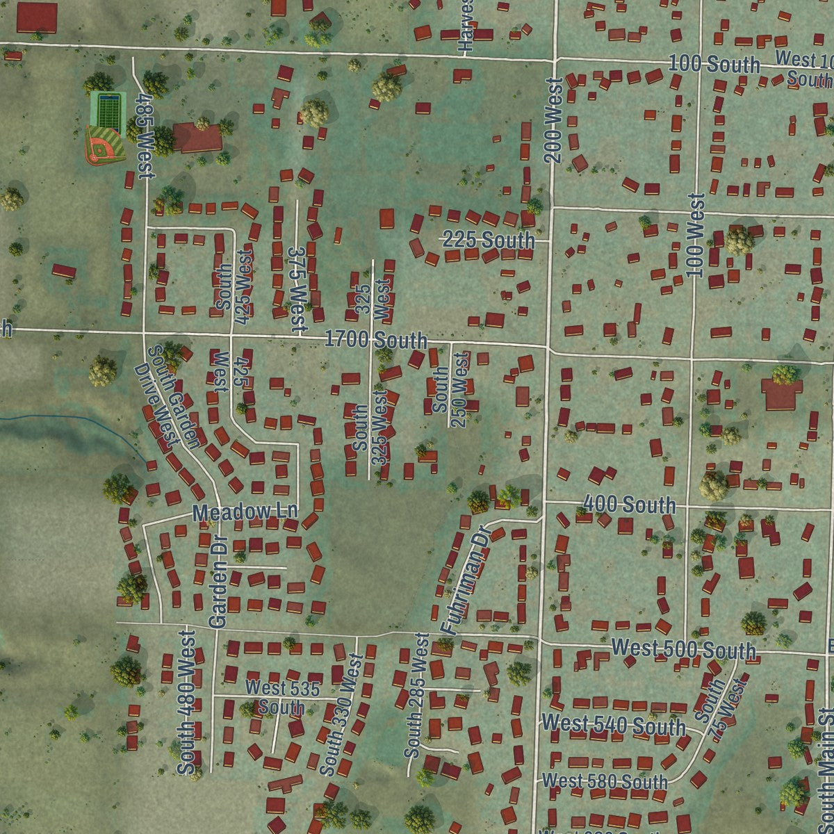 Second close-up of the map of Providence, Utah print showing more streets and buildings
