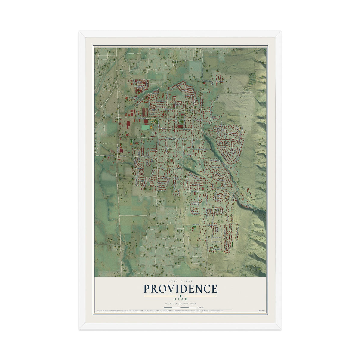 Map of Providence, Utah, 12 x 18 inch print in a white wood frame