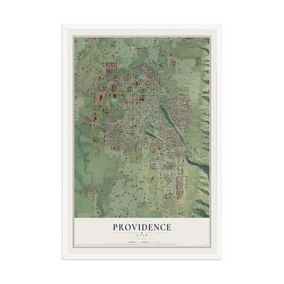 Map of Providence, Utah, 12 x 18 inch print in a white wood frame
