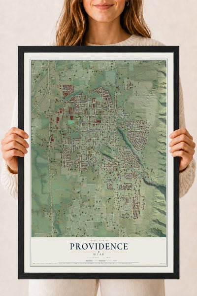Map of Providence, Utah, 18 x 24 inch print in a black wood frame