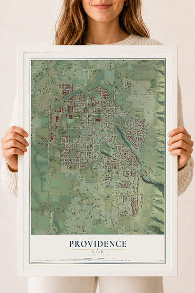 Map of Providence, Utah, 18 x 24 inch print in a white wood frame