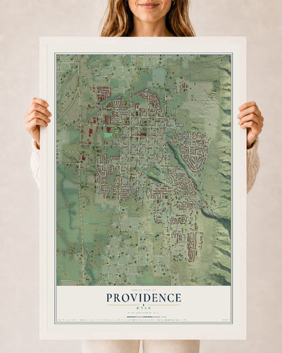 Map of Providence, Utah, 24 x 36 inch print in a white wood frame