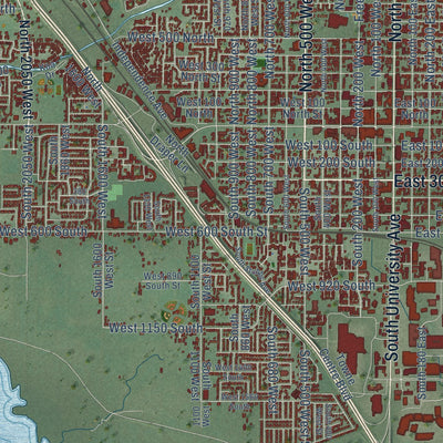 Second close-up of the map of Provo, Utah print showing more streets and buildings