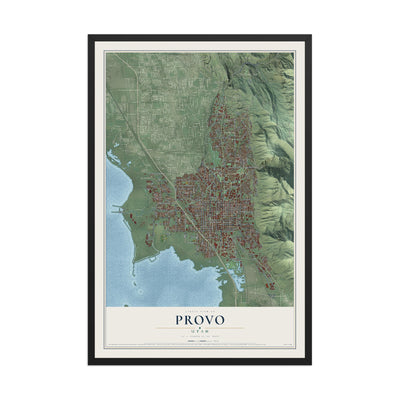 Map of Provo, Utah, 12 x 18 inch print in a black wood frame