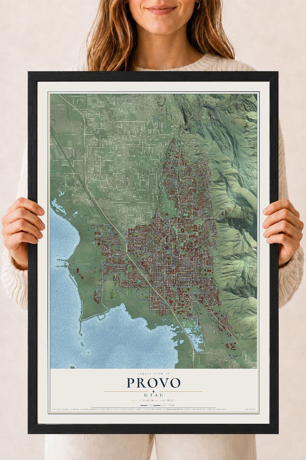 Map of Provo, Utah, 18 x 24 inch print in a black wood frame