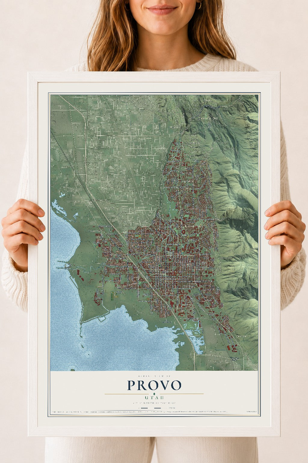 Map of Provo, Utah, 18 x 24 inch print in a white wood frame